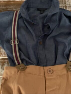 Tahari Navy, Red & White Striped Men's Suspenders
